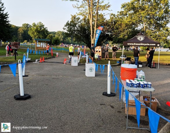 Ann Arbor Triathlon 2018 - Bins and tent at Run Out