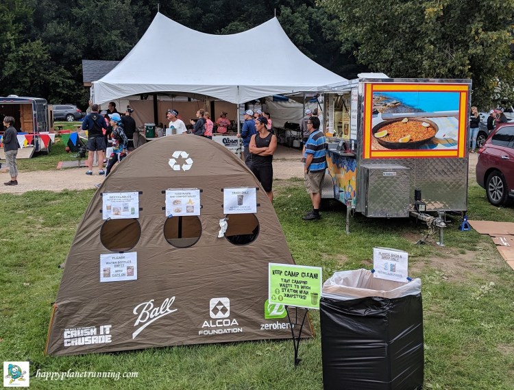 Run Woodstock 2018 - Tent setup with RF Keep Camp Clean sign