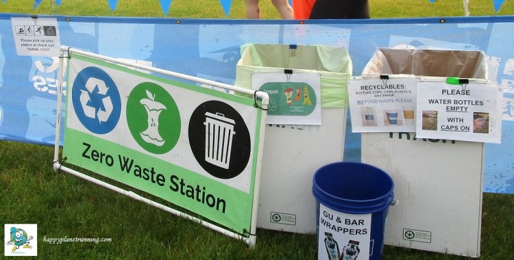 Island Lake Tri 2019 - Transition waste station with cleanup sign