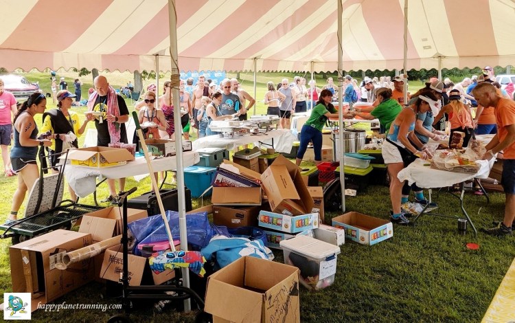 Swim to the Moon 2019 - Food tent gets busy and stuff piles up