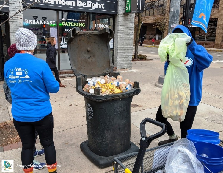 RF Turkey Trot 2019 - Trash can at Fifth and Liberty full of race waste
